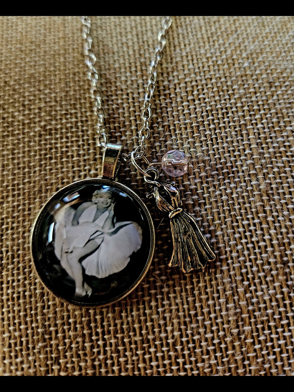 Marilyn Monroe Photo Pendant Necklace with Pink Accent And Charm